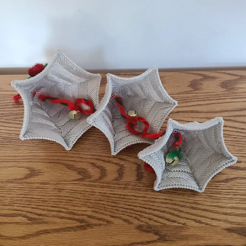 Vintage Plastic Canvas Silver Bells Holiday Hang-Up Mobile Ornament Decoration